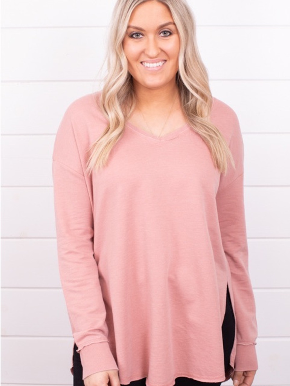 Z Supply Rose Pink V-Neck Lightweight Sweatshirt